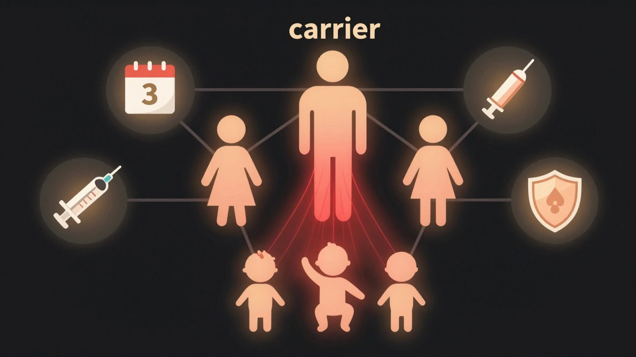 Symbolický rodokmen s ochrannými prvky proti černému kašli.