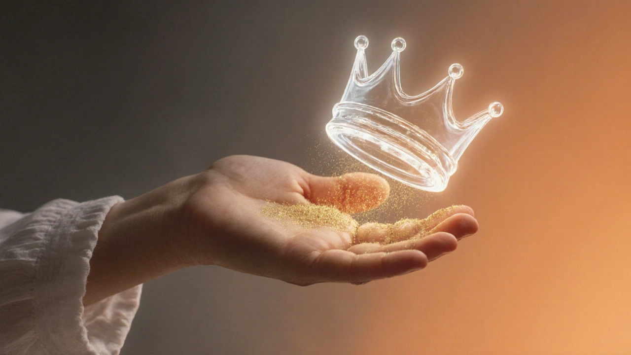 Dítě se dotýká vírusu, který se mění v zlatý prach, symbolizující imunitu.