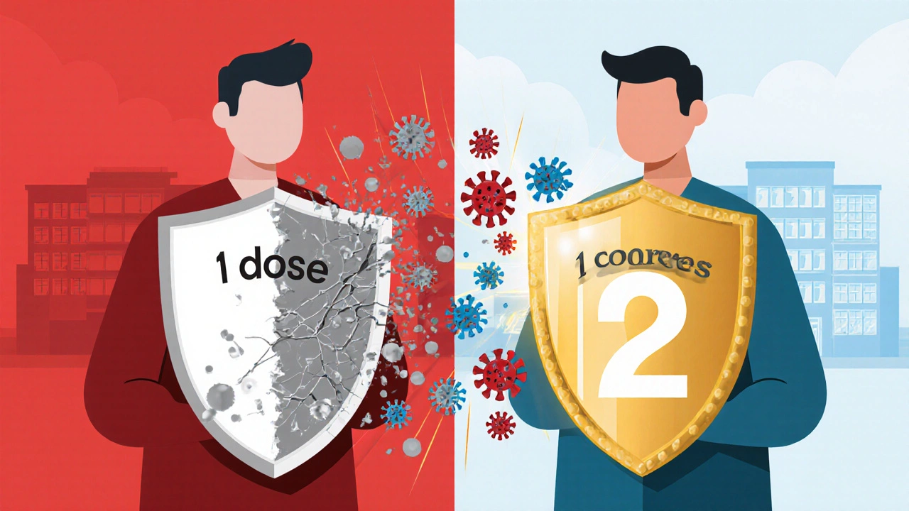 Dva dospělí: jeden s neúplnou imunitou a druhý s plnou, chráněnou štítem proti virům.