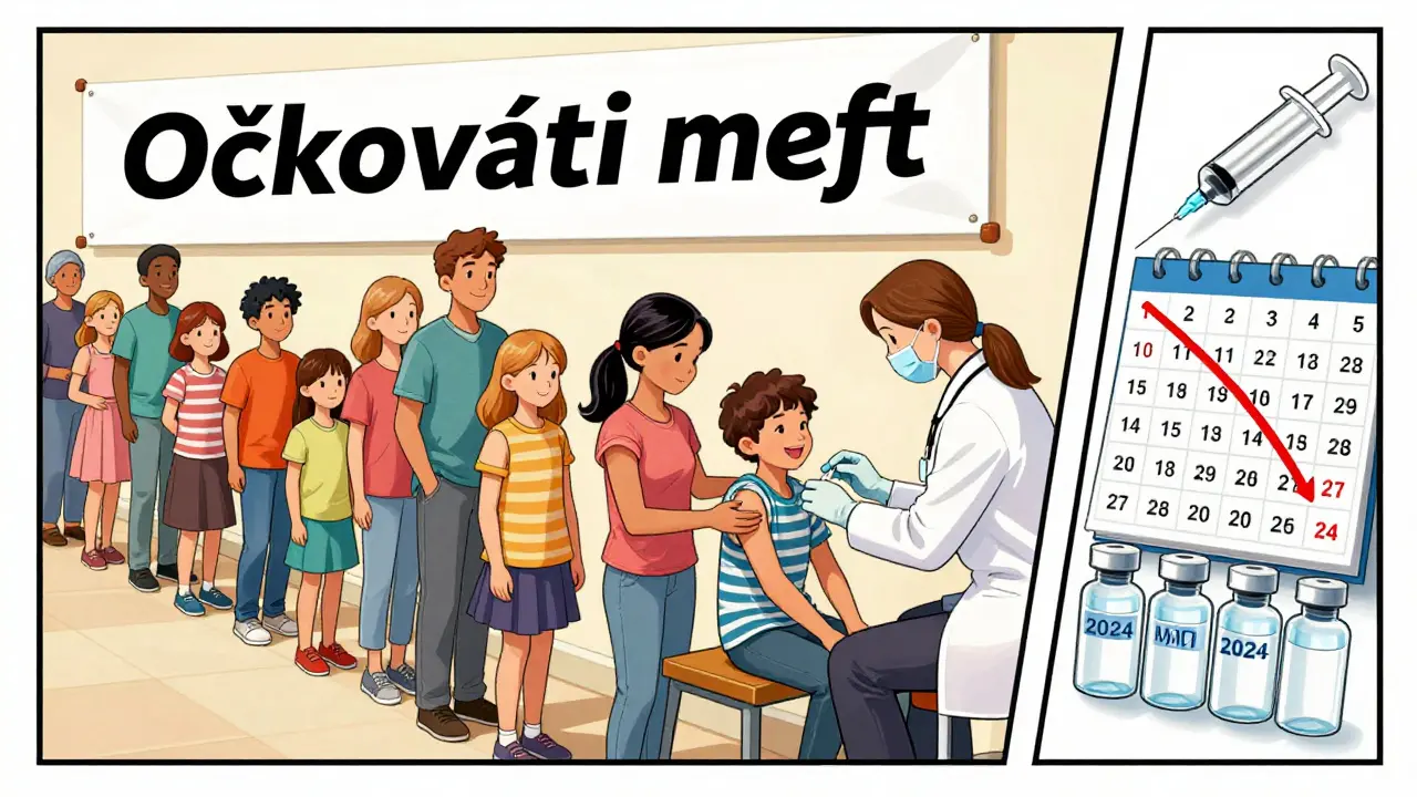 Rodiny v české očkovací klinice dostávají očkování MMR, lékař podává injekci dítěti.
