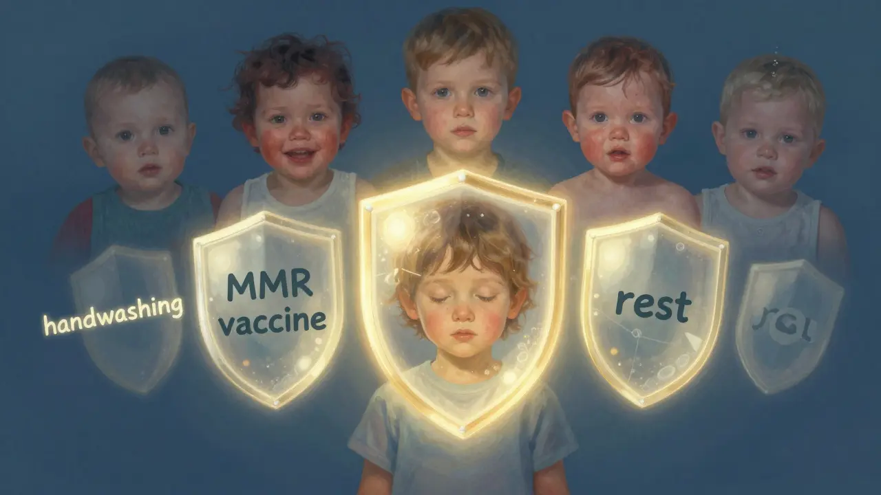 Dítě chráněné očkováním a hygienou, zatímco infekční nemoci ustupují.