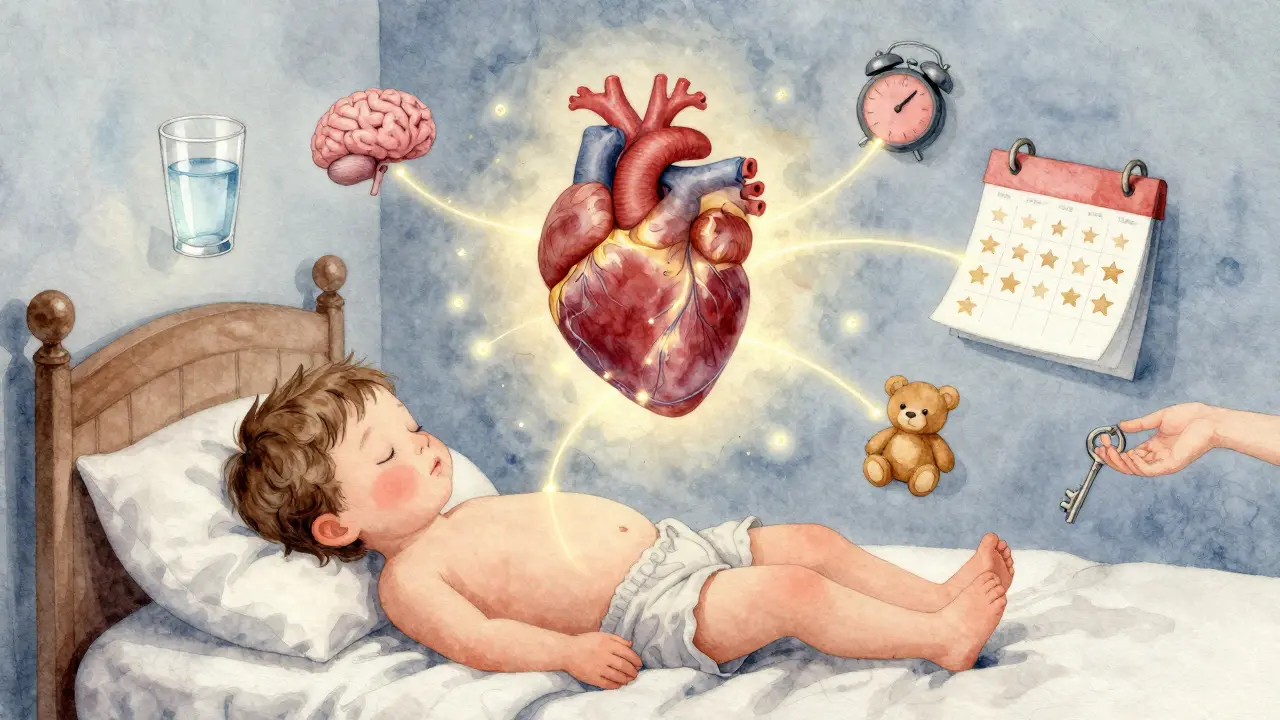 Koncepční obraz srdce dítěte spojeného s močovým systémem a postupem.