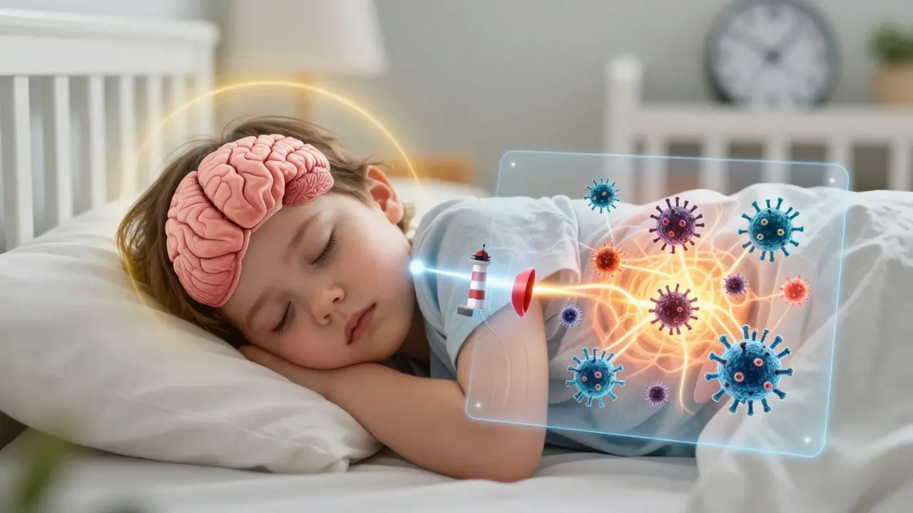 Přehled skrytých procesů v těle dítěte během horečky: hypothalamus aktivuje obranu a imunita se posiluje.