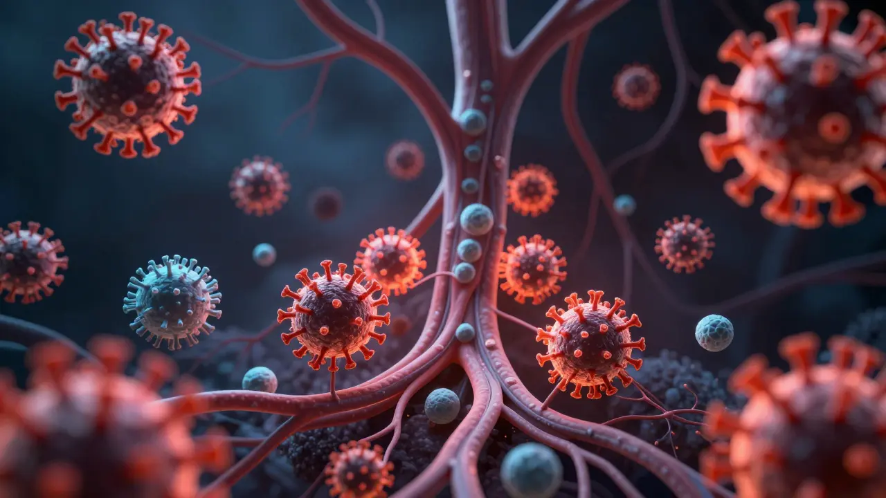 Virus spalniček útočí na lymfatické uzliny a krevní oběh.