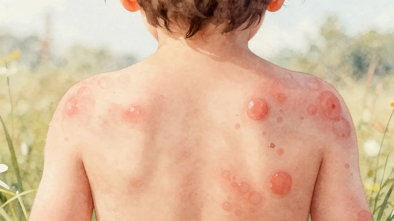 Vývoj vyrážky na zádech dítěte: skvrny, bublinky, šupinky.