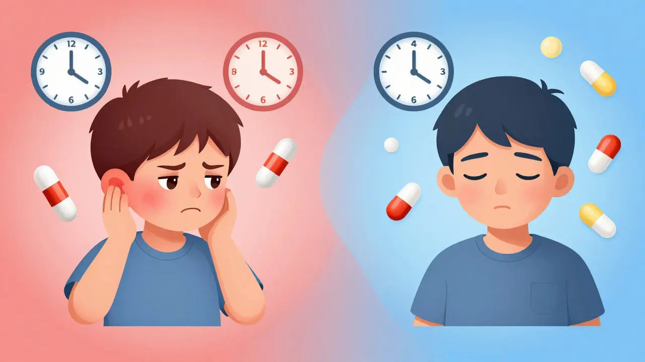 Porovnání účinků ibuprofenu a paracetamolu u dítěte s zánětem a horečkou.