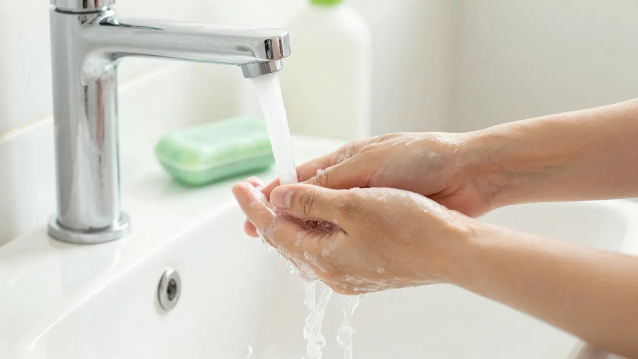 Správné mytí rukou mýdlem pod tekoucí vodou