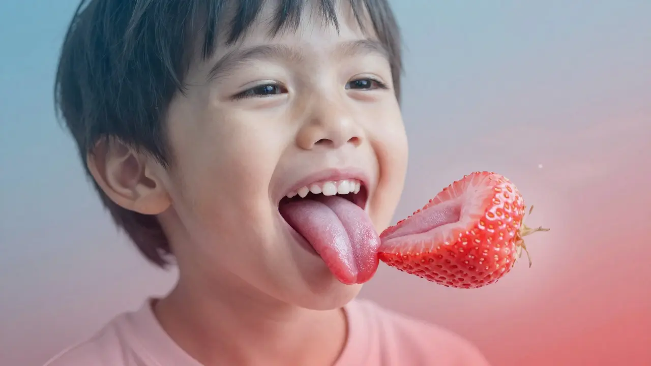 Změna jazyka od hladkého k jahodovému jako symbol boje těla proti spále.