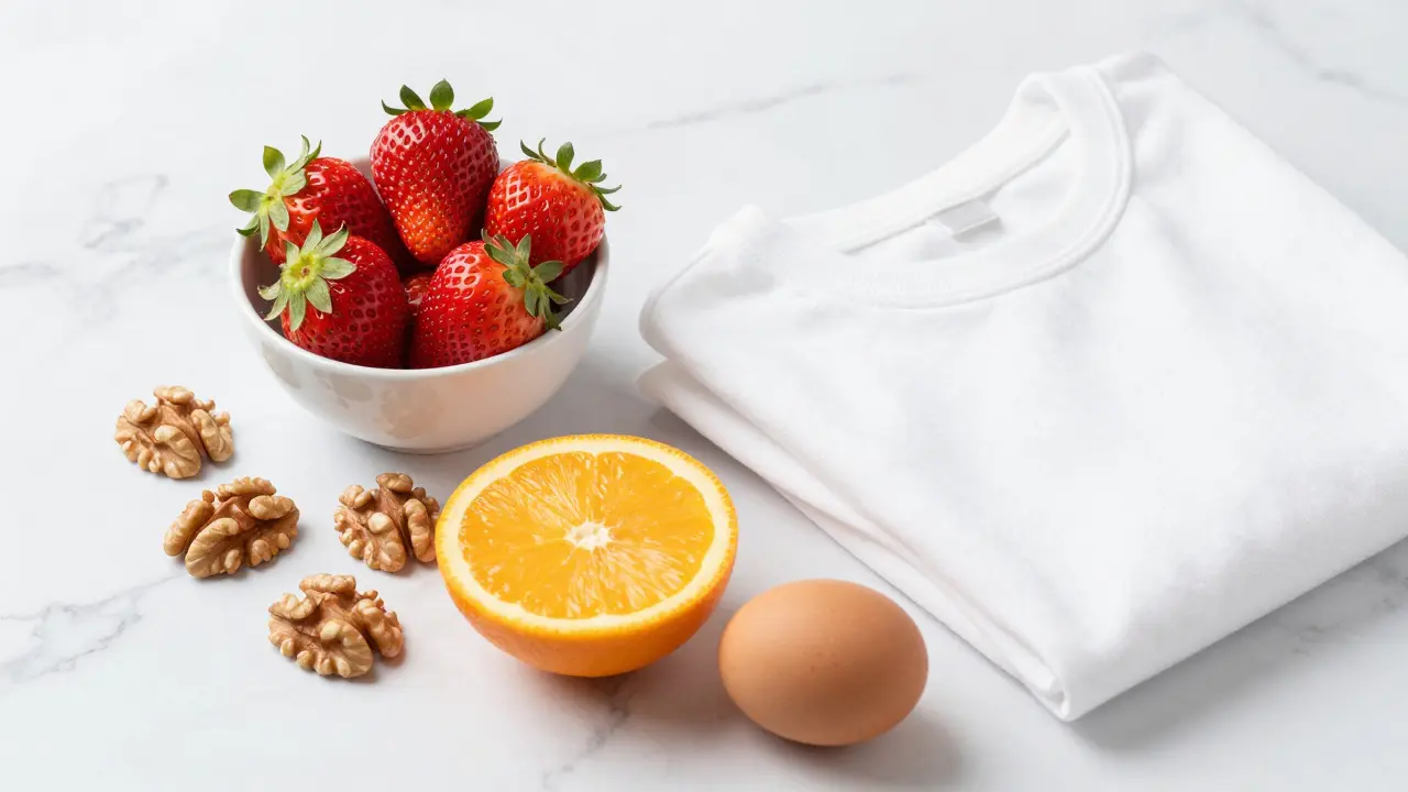 Seskupení potravinových alergenů jako jahody, ořechy a vejce