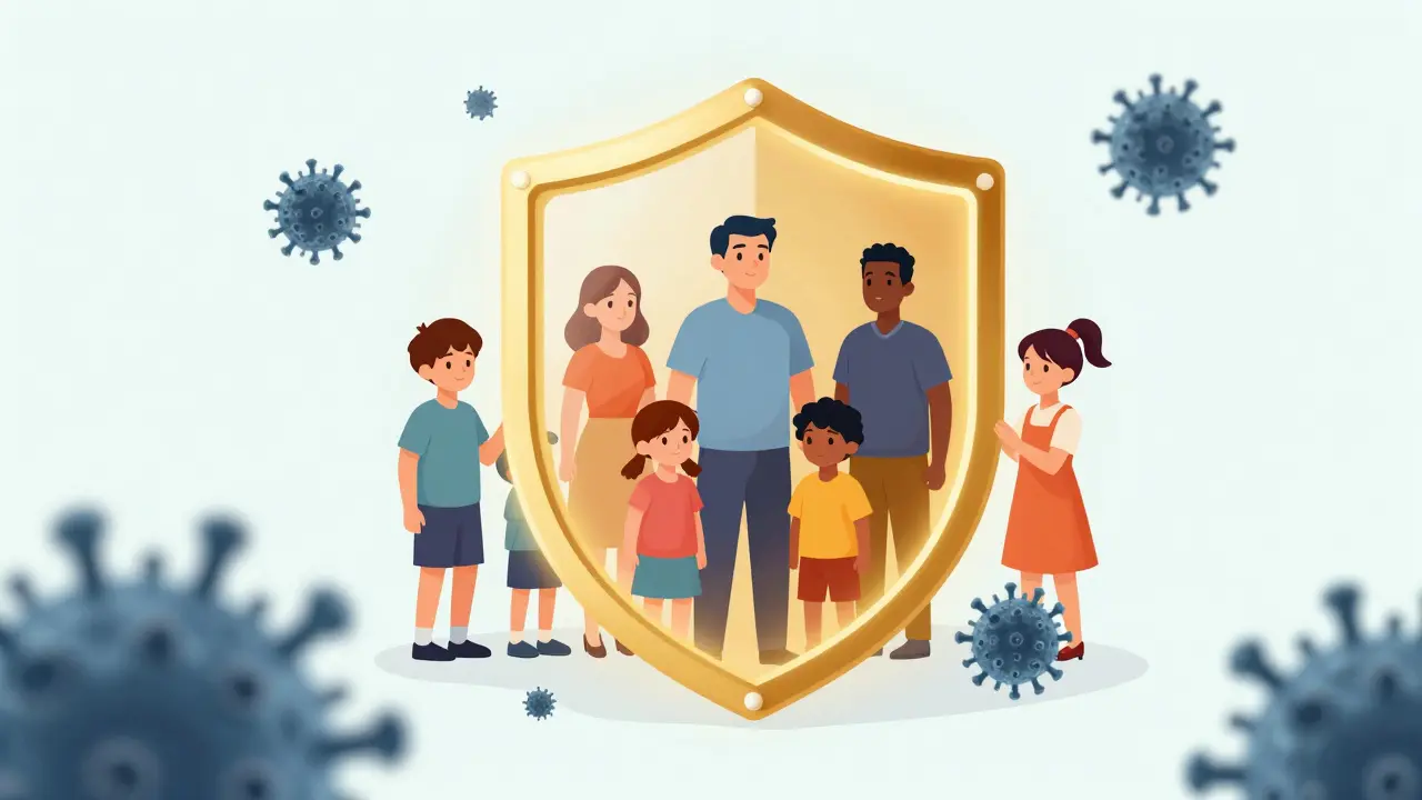 Konceptuální ilustrace ochrany vakcínou proti viru spalnic