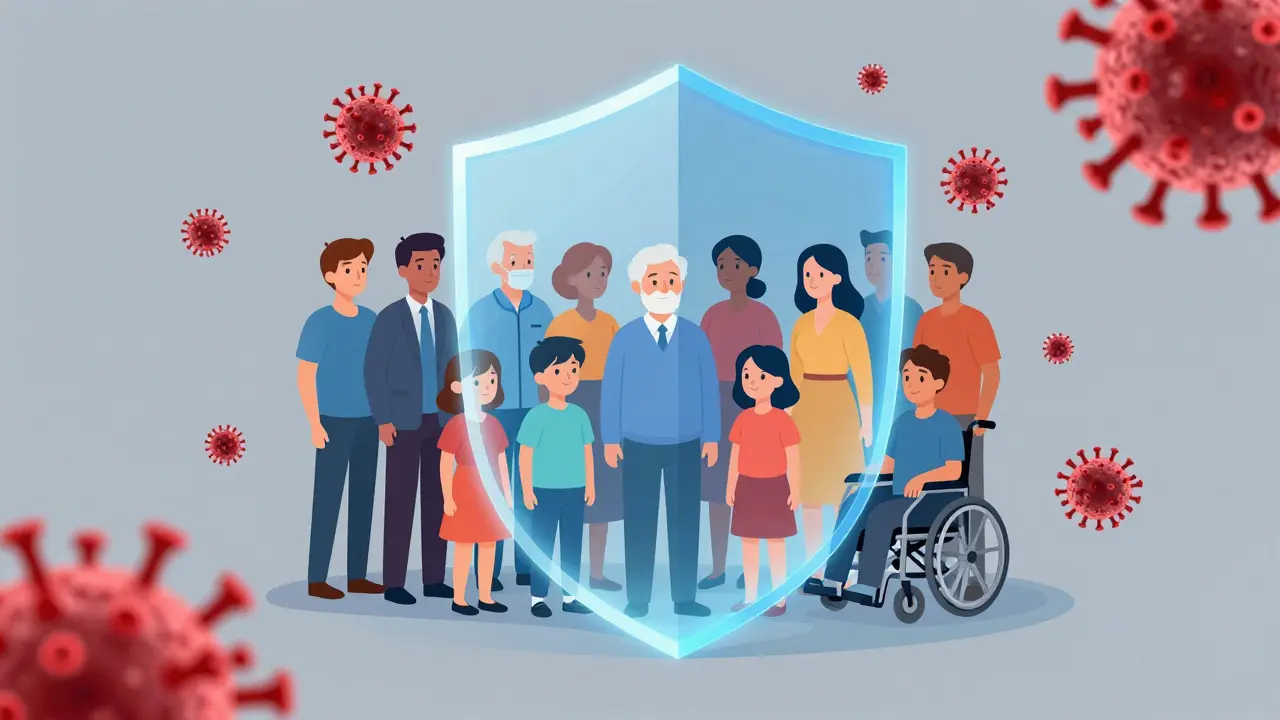 Ilustrace kolektivní imunity chránící zranitelné skupiny