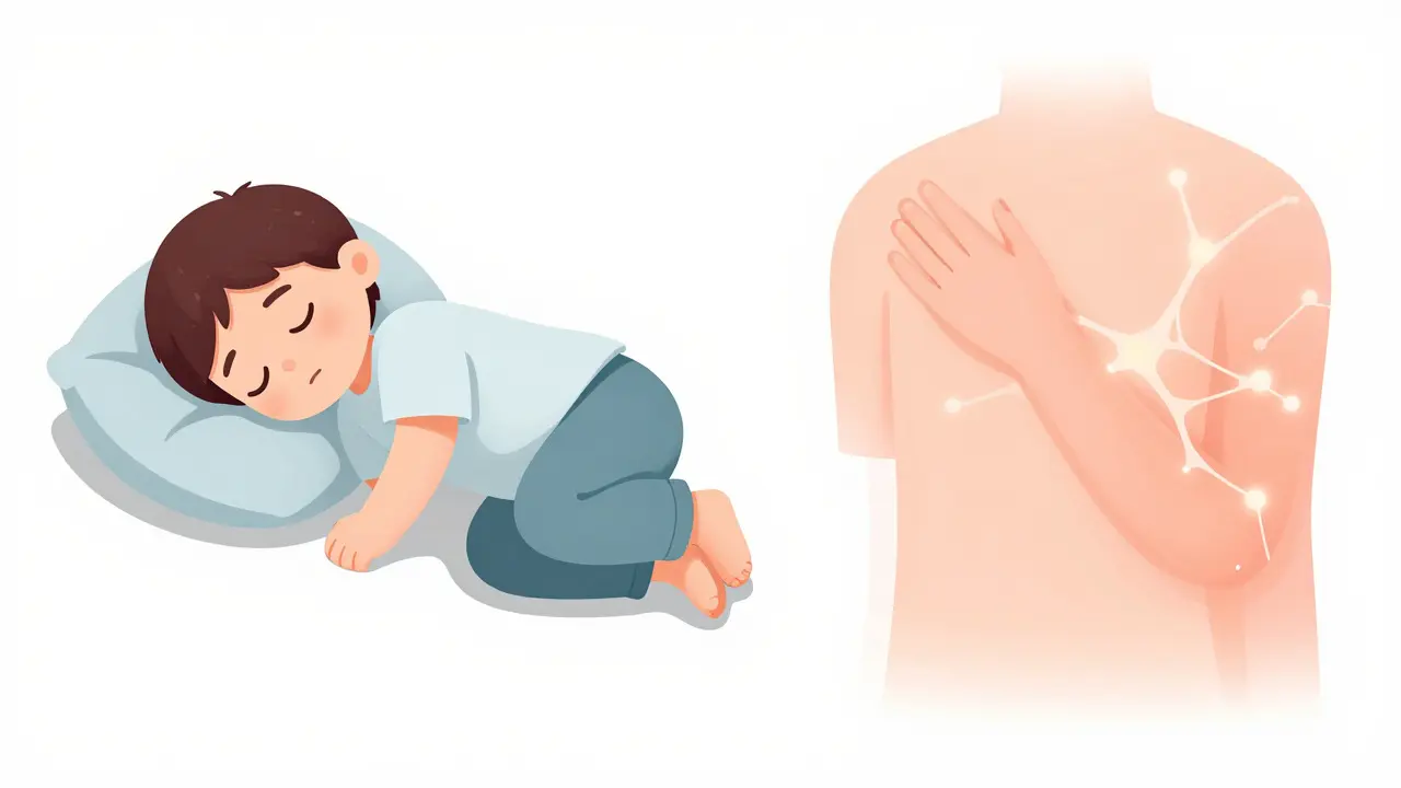 Ilustrace správné polohy dítěte po záchvatu na boku