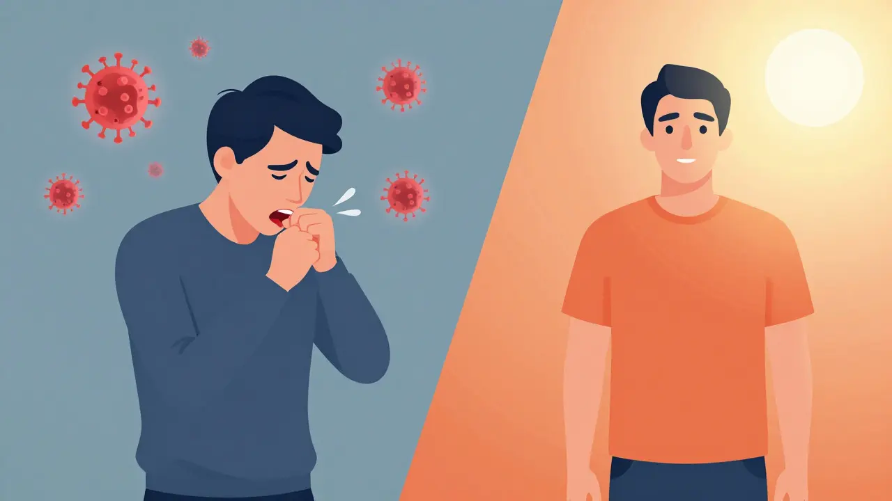 Ilustrace ukazující rozdíl mezi nakažlivou fází a bezpečným zotavením