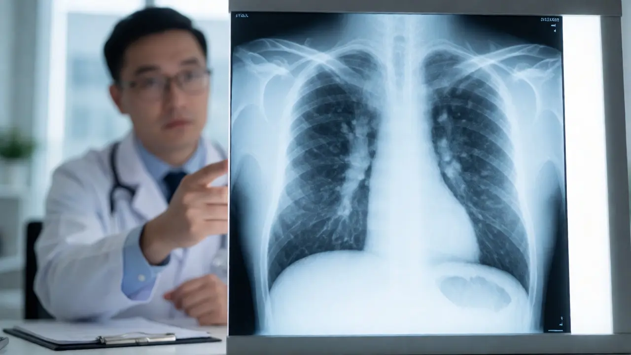 Rentgenový snímek plic s náznaky tuberkulózy