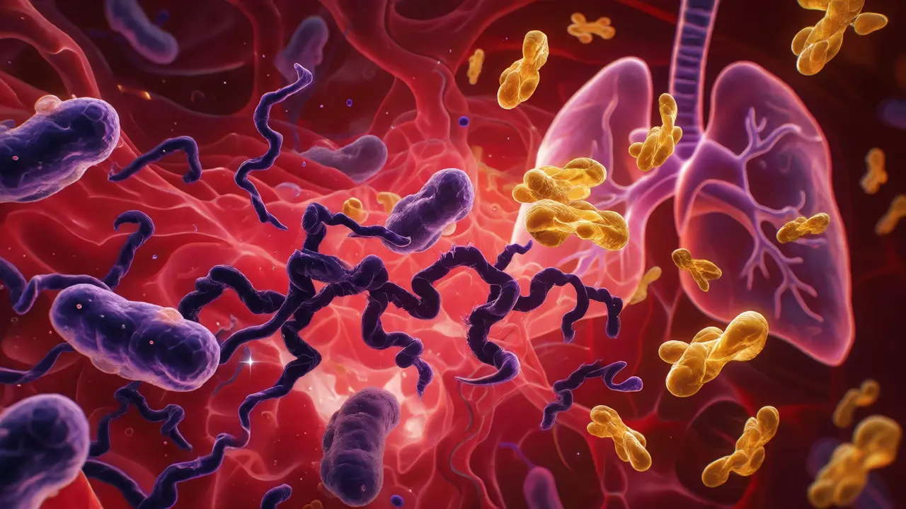 Abstraktní vizualizace boje protilátek proti toxinům záškrtu