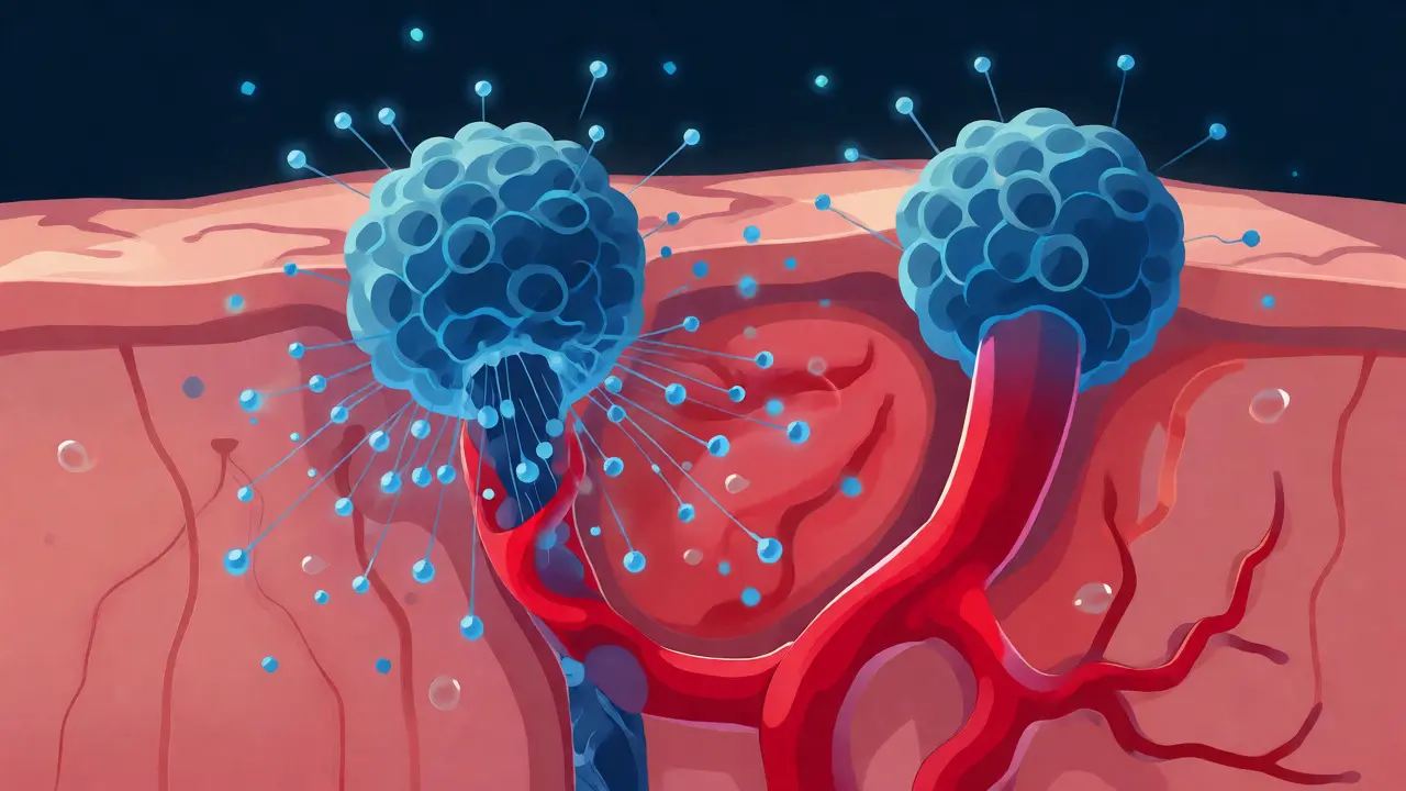 Ilustrace uvolňování histaminu z žírných buněk v kůži