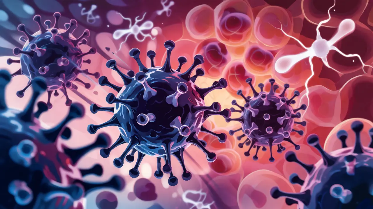 Influenza virus attacking respiratory cells